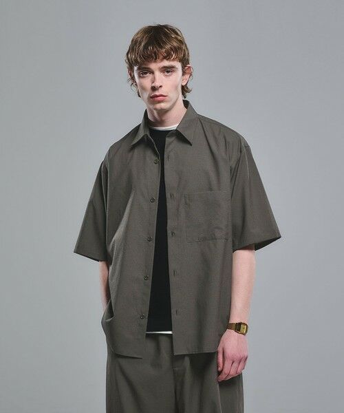 green label relaxing / グリーンレーベル リラクシング シャツ・ブラウス | Dot Air ボックス レギュラーカラー 半袖 シャツ -ストレッチ-(OLIVE)