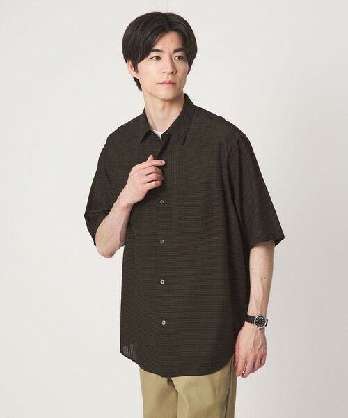 green label relaxing / グリーンレーベル リラクシング シャツ・ブラウス | シアー ギンガムチェック ジャストルーズ 半袖 シャツ（DK.BROWN）