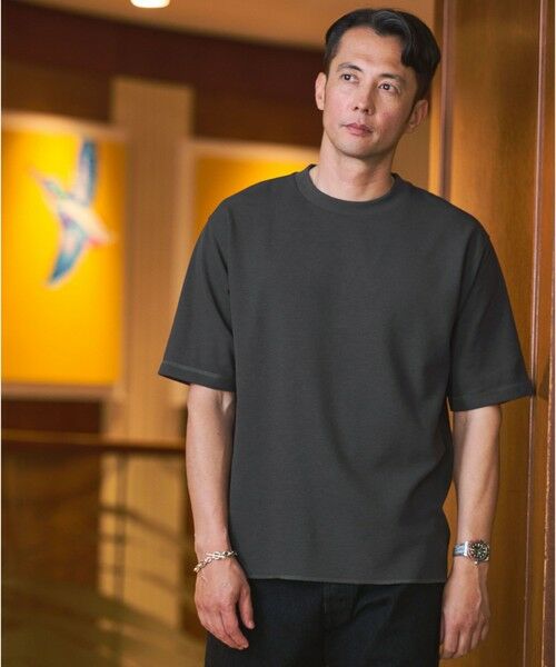 green label relaxing / グリーンレーベル リラクシング Tシャツ | Somarti ワッフル クルーネック 半袖 Tシャツ -遮熱・UVカット・吸水速乾-(DK.GRAY)