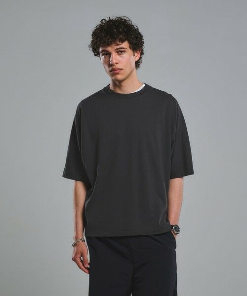 green label relaxing / グリーンレーベル リラクシング Tシャツ | HEAT SHIELD ドルマンスリーブ クルーネック 半袖Tシャツ -UVカット・接触冷感・遮熱-(DK.GRAY)