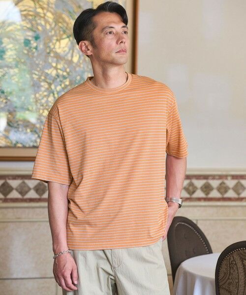green label relaxing / グリーンレーベル リラクシング Tシャツ | フェード ボーダー クルーネック 半袖 Tシャツ(ORANGE)