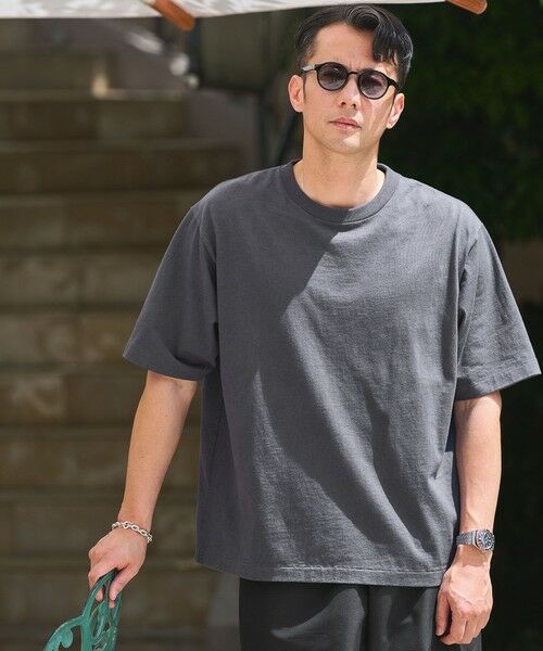green label relaxing / グリーンレーベル リラクシング Tシャツ | オーバーダイ クルーネック 半袖 Tシャツ カットソー(DK.GRAY)