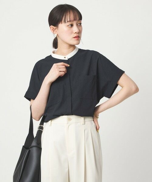 green label relaxing / グリーンレーベル リラクシング シャツ・ブラウス | Breeze Cool ポケット シャツ マシンウォッシャブル 吸水速乾 通気性 UVカット（NAVY）