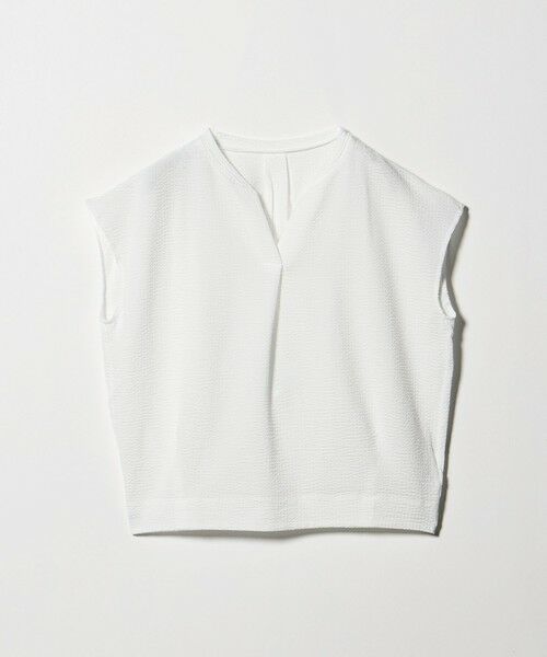green label relaxing / グリーンレーベル リラクシング カットソー | サッカー タック フレンチスリーブ カットソー UVカット（OFF WHITE）