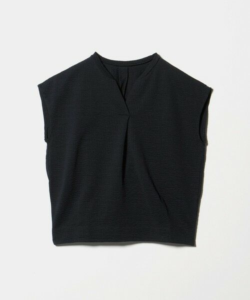 green label relaxing / グリーンレーベル リラクシング カットソー | サッカー タック フレンチスリーブ カットソー UVカット（BLACK）