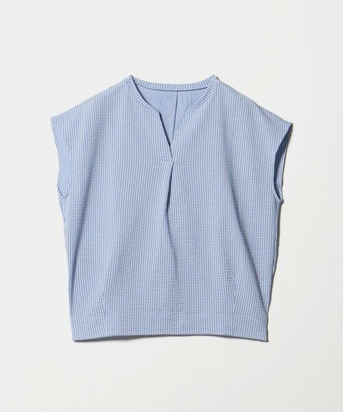 green label relaxing / グリーンレーベル リラクシング カットソー | サッカー タック フレンチスリーブ カットソー UVカット（LT.BLUE）