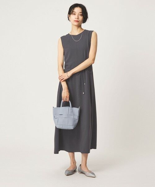 green label relaxing / グリーンレーベル リラクシング ロング・マキシ丈ワンピース | ［size SHORTあり］ジョーゼット テント ワンピース マシンウォッシャブル 接触冷感（DK.GRAY）