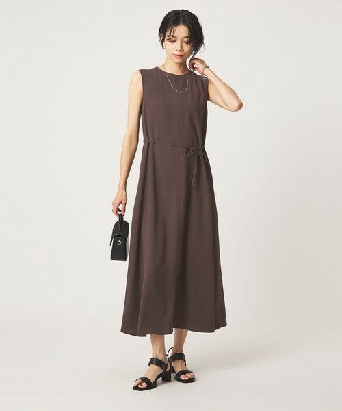 green label relaxing / グリーンレーベル リラクシング ロング・マキシ丈ワンピース | ［size SHORTあり］ジョーゼット テント ワンピース マシンウォッシャブル 接触冷感（DK.BROWN）