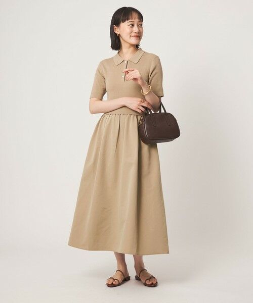 green label relaxing / グリーンレーベル リラクシング ロング・マキシ丈ワンピース | エリツキ ドッキング ショートスリーブ ワンピース（BEIGE）