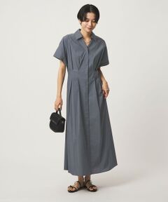 green label relaxing / グリーンレーベル リラクシング ロング・マキシ丈ワンピース | ［size SHORTあり］シャツ襟 フィット＆フレア タック ショートスリーブ ワンピース