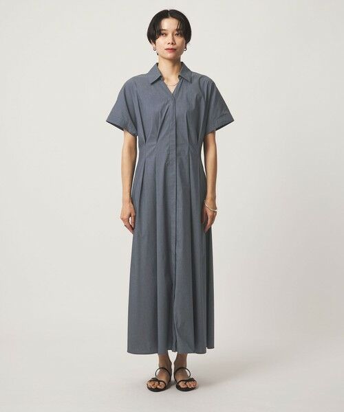 green label relaxing / グリーンレーベル リラクシング ロング・マキシ丈ワンピース | ［size SHORTあり］シャツ襟 フィット＆フレア タック ショートスリーブ ワンピース | 詳細12
