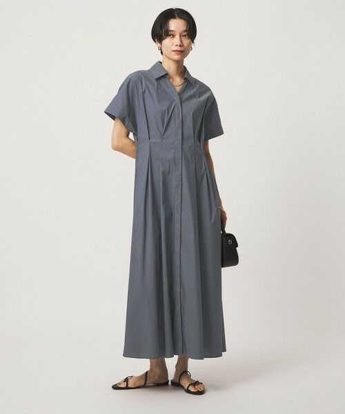 green label relaxing / グリーンレーベル リラクシング ロング・マキシ丈ワンピース | ［size SHORTあり］シャツ襟 フィット＆フレア タック ショートスリーブ ワンピース | 詳細11