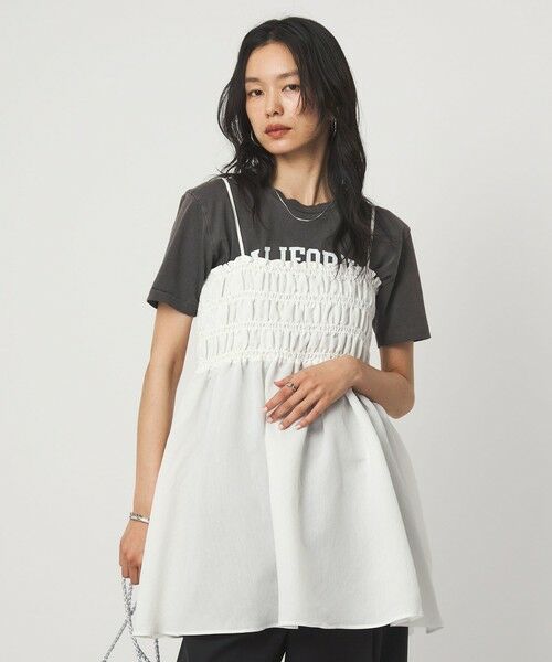 green label relaxing / グリーンレーベル リラクシング キャミソール・チューブトップ | シャーリング チュニック キャミソール(WHITE)