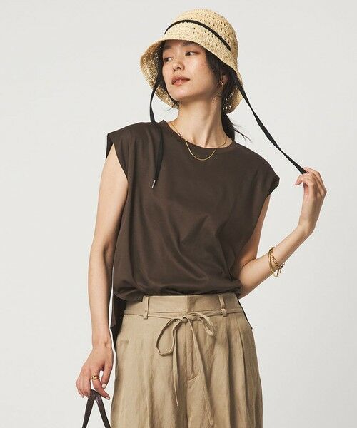 green label relaxing / グリーンレーベル リラクシング カットソー(半袖以外) | フレンチスリーブ Tシャツ 汗染み防止(DK.BROWN)