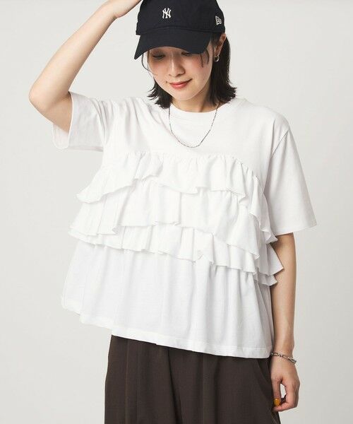 green label relaxing / グリーンレーベル リラクシング カットソー | 【WEB限定】＜at ease＞フロント フリル ショートスリーブ カットソー（WHITE）