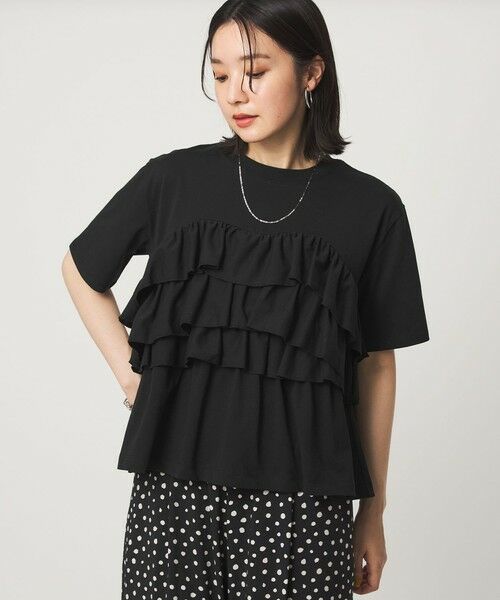 green label relaxing / グリーンレーベル リラクシング カットソー | 【WEB限定】＜at ease＞フロント フリル ショートスリーブ カットソー（BLACK）