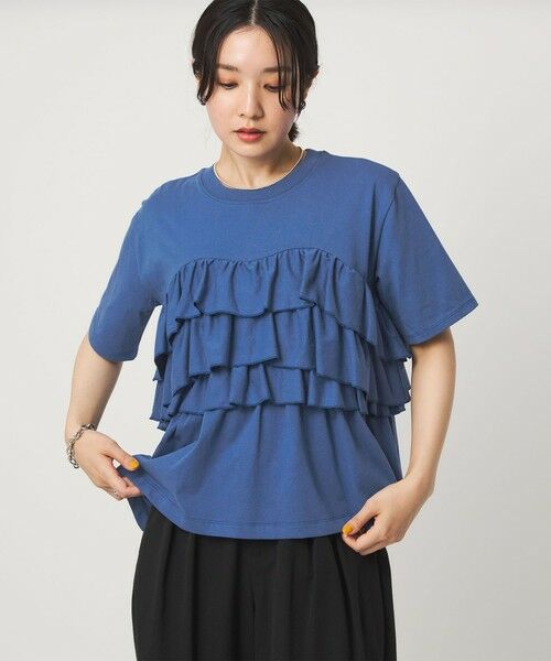 green label relaxing / グリーンレーベル リラクシング カットソー | 【WEB限定】＜at ease＞フロント フリル ショートスリーブ カットソー（COBALT）