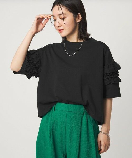 green label relaxing / グリーンレーベル リラクシング カットソー | 【WEB限定】＜at ease＞袖フリル  ショートスリーブ カットソー（BLACK）
