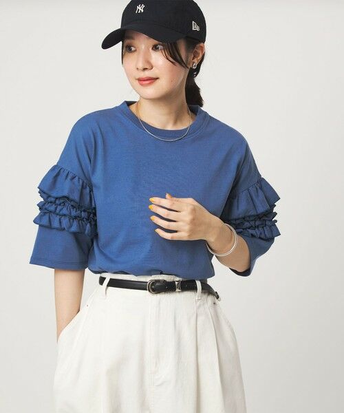 green label relaxing / グリーンレーベル リラクシング カットソー | 【WEB限定】＜at ease＞袖フリル  ショートスリーブ カットソー（COBALT）
