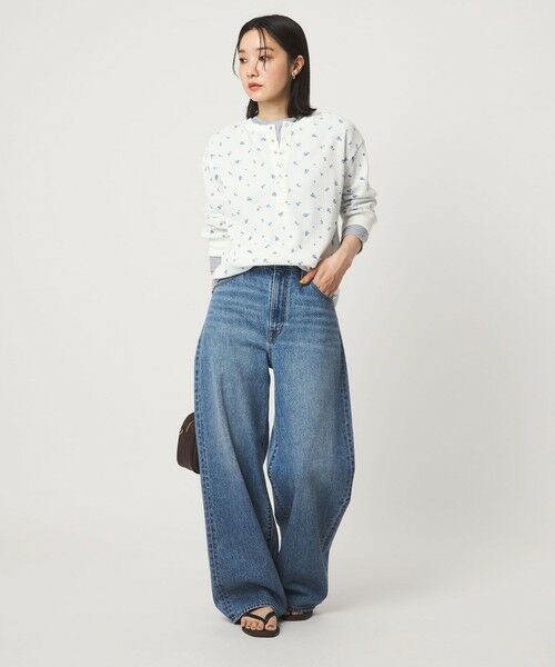 green label relaxing / グリーンレーベル リラクシング カットソー | 【WEB限定】＜at ease＞ワッフル ヘンリーネック  フラワープリント 5分袖 カットソー | 詳細2