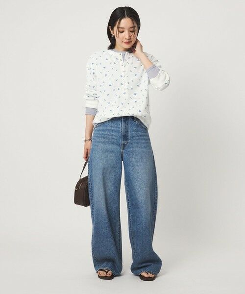 green label relaxing / グリーンレーベル リラクシング カットソー | 【WEB限定】＜at ease＞ワッフル ヘンリーネック  フラワープリント 5分袖 カットソー | 詳細3