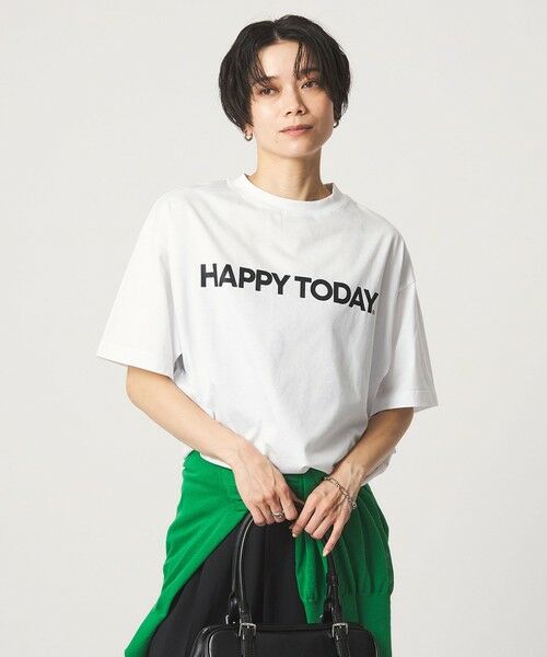 green label relaxing / グリーンレーベル リラクシング カットソー | ヘムギャザー ロゴ Tシャツ（OFF WHITE）