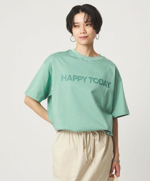 green label relaxing / グリーンレーベル リラクシング カットソー | ヘムギャザー ロゴ Tシャツ（LIME）