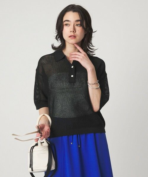 green label relaxing / グリーンレーベル リラクシング ニット・セーター | メッシュ ポロニット ウォッシャブル(BLACK)