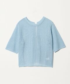 green label relaxing / グリーンレーベル リラクシング ニット・セーター | メッシュ クルーネック リボン ショートスリーブ ニット