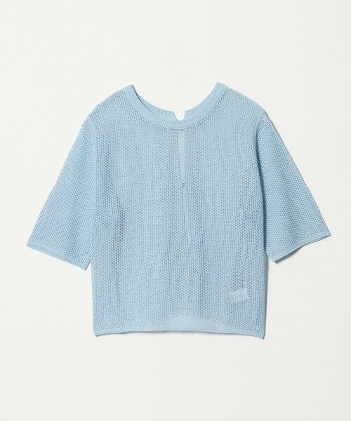 green label relaxing / グリーンレーベル リラクシング ニット・セーター | メッシュ クルーネック リボン ショートスリーブ ニット（LT.BLUE）