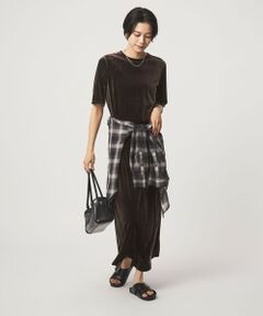 green label relaxing / グリーンレーベル リラクシング ロング・マキシ丈ワンピース | ベロア ショートスリーブ ワンピース