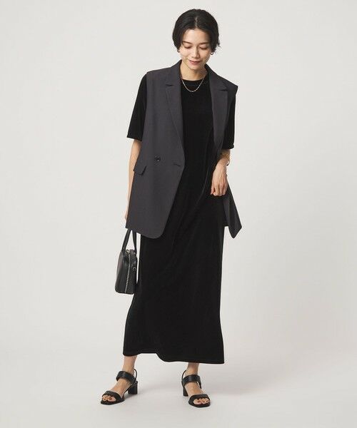 green label relaxing / グリーンレーベル リラクシング ロング・マキシ丈ワンピース | ベロア ショートスリーブ ワンピース（BLACK）