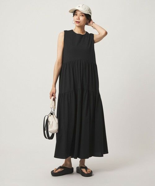 green label relaxing / グリーンレーベル リラクシング ロング・マキシ丈ワンピース | ［size SHORTあり］カット ティアード ワンピース（BLACK）