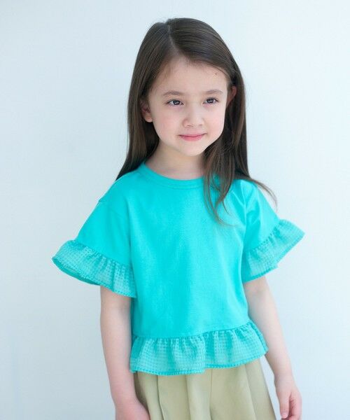 green label relaxing / グリーンレーベル リラクシング カットソー | チェック フリル Tシャツ / キッズ 100cm-130cm(LIME)