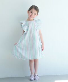 green label relaxing / グリーンレーベル リラクシング ロング・マキシ丈ワンピース | ストライプ ラッフル ワンピース / キッズ 100cm-130cm
