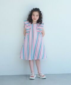 green label relaxing / グリーンレーベル リラクシング ロング・マキシ丈ワンピース | ストライプ ラッフル ワンピース / キッズ 100cm-130cm