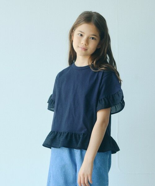 green label relaxing / グリーンレーベル リラクシング カットソー | チェック フリル Tシャツ / キッズ 140cm-160cm(BLACK)