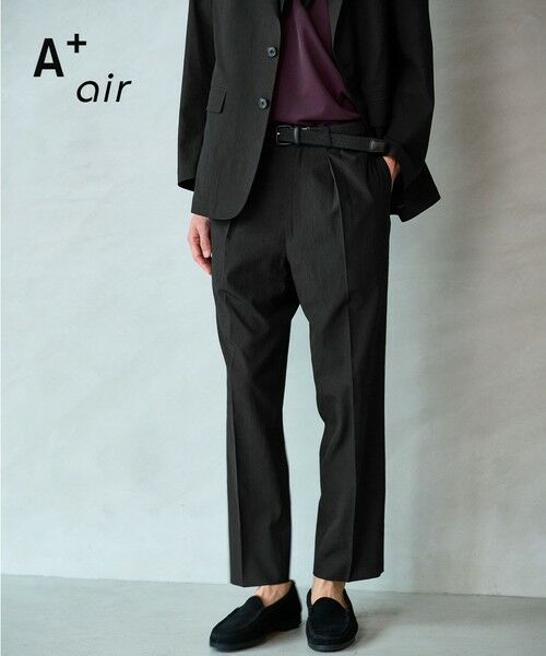 green label relaxing / グリーンレーベル リラクシング スラックス・ドレスパンツ | A+ air ポリエステル 空羽 リラックス イージー 1プリーツ スラックス セットパンツ -吸水速乾・通気性-（BLACK）