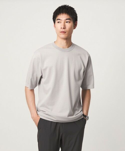 green label relaxing / グリーンレーベル リラクシング Tシャツ | ニットライク カノコ クルーネック 半袖 Tシャツ(LT.GRAY)