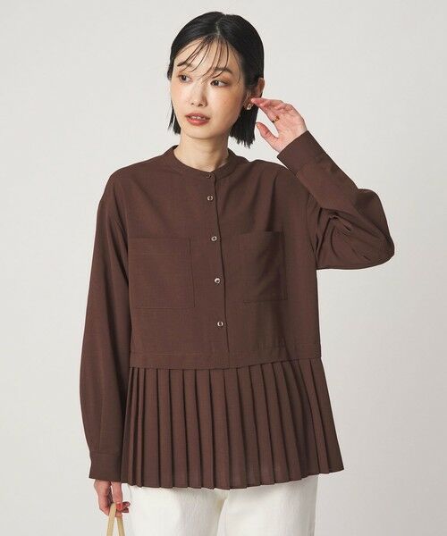 green label relaxing / グリーンレーベル リラクシング シャツ・ブラウス | ［size SHORTあり］スソ プリーツ シャツ マシンウォッシャブル 吸水速乾（DK.BROWN）
