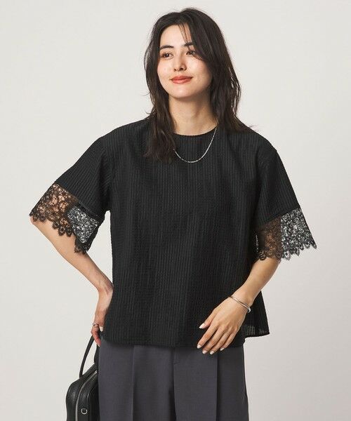 green label relaxing / グリーンレーベル リラクシング シャツ・ブラウス | シアー チェック ブラウス（BLACK）