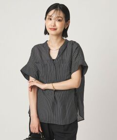 green label relaxing / グリーンレーベル リラクシング シャツ・ブラウス | シアー ストライプ ポケット ショートスリーブ ブラウス