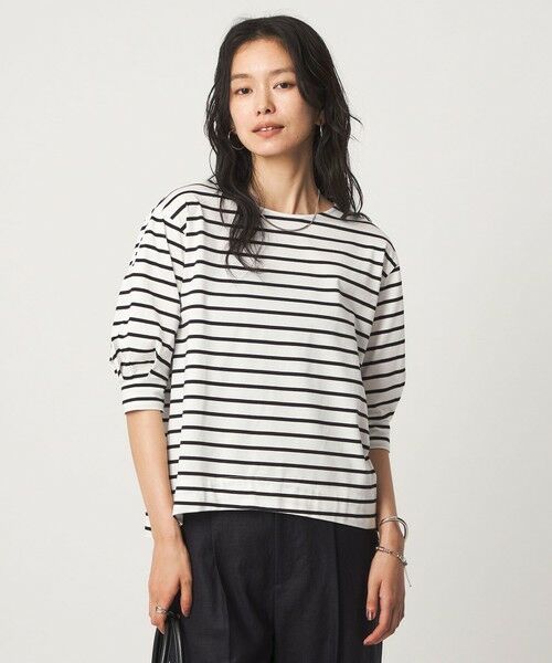 green label relaxing / グリーンレーベル リラクシング Tシャツ | フォルム スリーブ ボーダー Tシャツ（OFF WHITE）