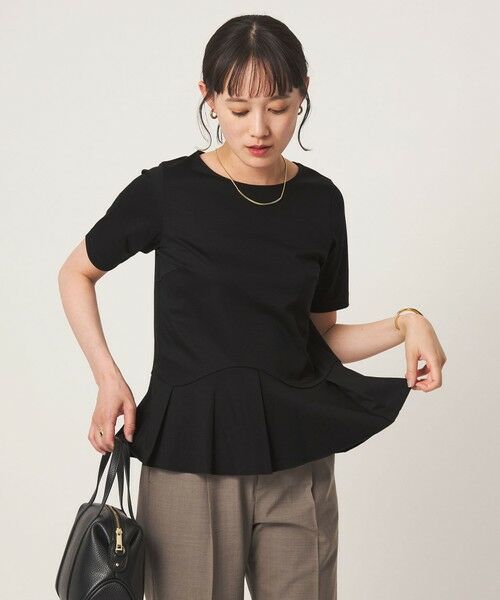green label relaxing / グリーンレーベル リラクシング カットソー | スムース イレヘム ペプラム カットソー 接触冷感（BLACK）
