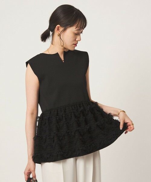 green label relaxing / グリーンレーベル リラクシング ニット・セーター | チュール コンビ フレンチスリーブ ニット(BLACK)