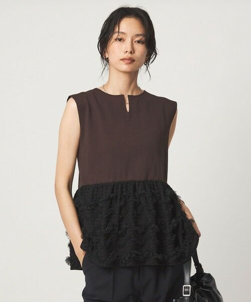 green label relaxing / グリーンレーベル リラクシング ニット・セーター | チュール コンビ フレンチスリーブ ニット(DK.BROWN)