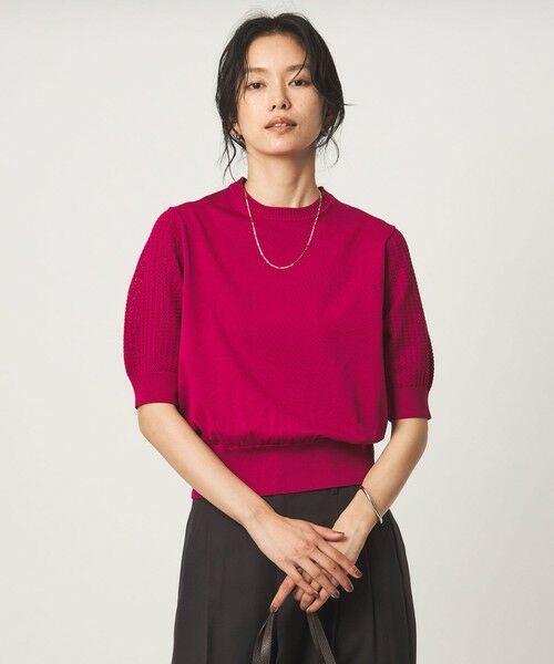green label relaxing / グリーンレーベル リラクシング ニット・セーター | ショート スリーブ プルオーバー ニット(PINK)