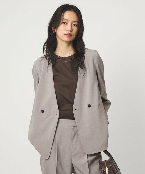 green label relaxing / グリーンレーベル リラクシング ノーカラージャケット | ［size SHORT/TALLあり］トリアセ ノーラペル ジャケット | 詳細1