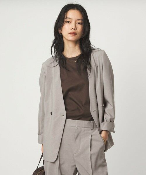 green label relaxing / グリーンレーベル リラクシング ノーカラージャケット | ［size SHORT/TALLあり］トリアセ ノーラペル ジャケット（LT.GRAY）