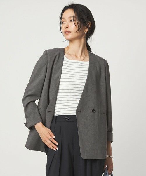 green label relaxing / グリーンレーベル リラクシング ノーカラージャケット | ［size SHORT/TALLあり］トリアセ ノーラペル ジャケット | 詳細13